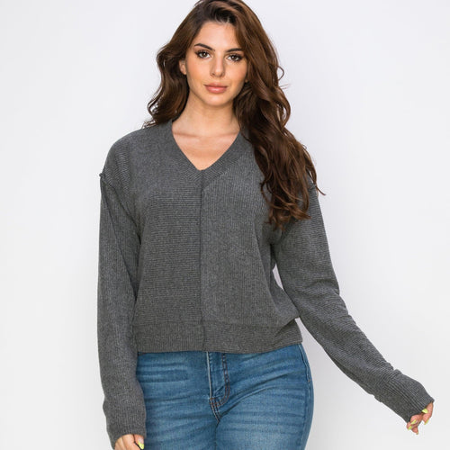 HEATHER Warm Ribbed V-Neck LS Top - VIMMIA